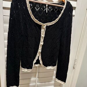 Free People Black and Cream Cardigan